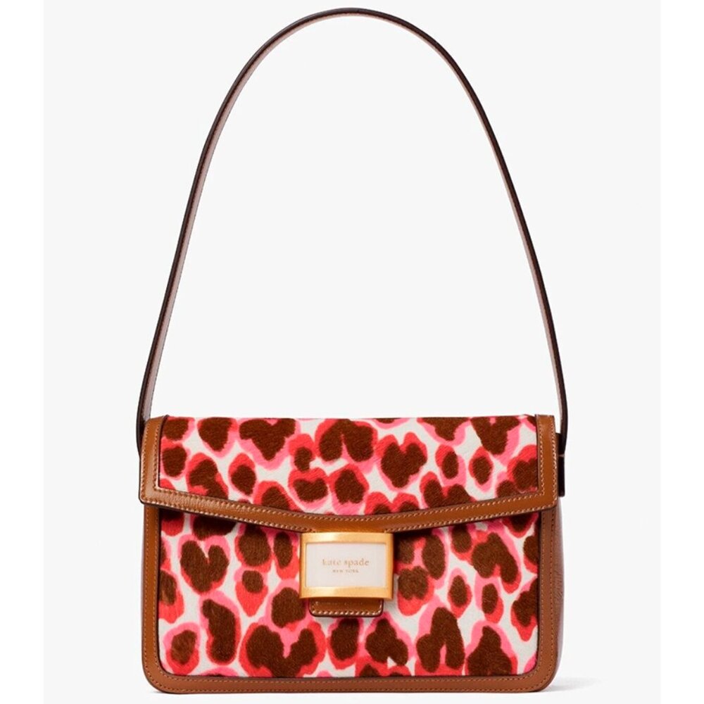 S Kate Spade Katy Shoulder Pink Leopard Calf Hair Brown Leather K8969 Leopardo